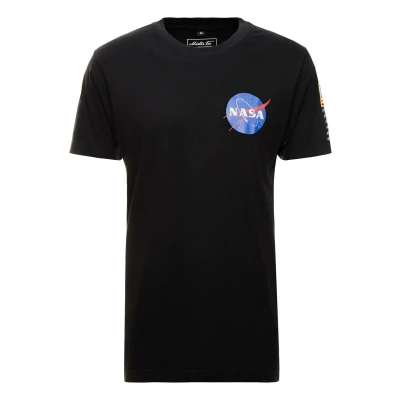 Image of Mister TEE NASA Insignia LOGO FLAG Print Tshirt, Men&#039;s, Size: XS, Black