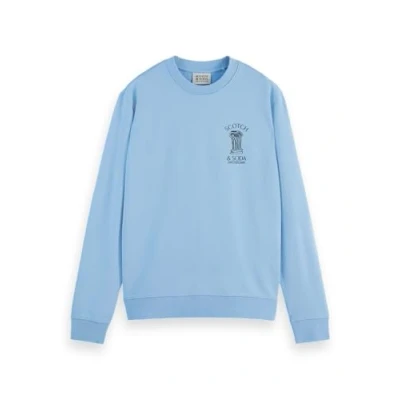 Image of Scotch &amp; Soda LEFT Chest Artwork Sweatshirt, Men&#039;s, Size: Medium, Spring blue