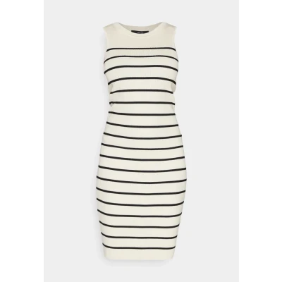 Image of Vero Moda Women&#039;s Vmgizelle Sl O Neck Blk Dress Ga Noos, Birch/Stripes: W Black, XL