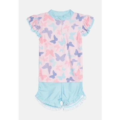 Image of Playshoes Unisex Children&#039;s UV Protection Swimming Set Two Piece Shirt Shorts Swimwear, butterflies, 86 92