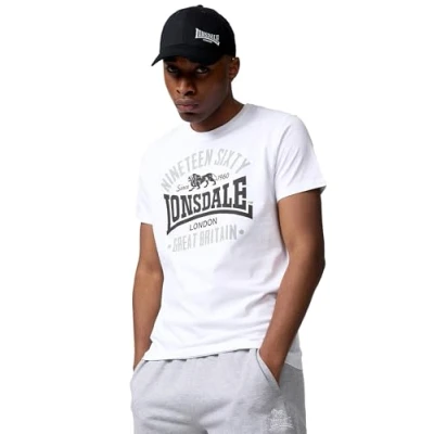 Image of Lonsdale Normale Passform Kilchoan Print Tshirt, Men&#039;s, Size: Medium, White black grey