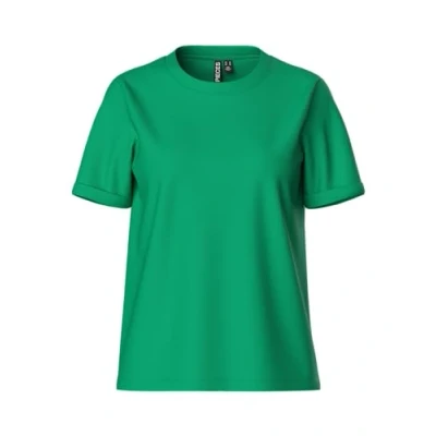 Image of Pieces Pcria FOLD UP Solid TEE Basic Tshirt, Women&#039;s, Size: Medium, Simply green