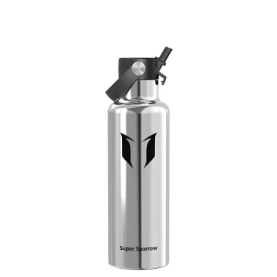 Image of Super Sparrow Water Bottle Stainless Steel Metal 750ml Insulated Bottles with Straw Lid BPA Free Kids Flask for Gym, Travel, Sports