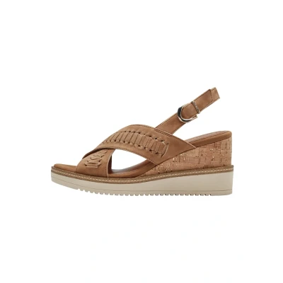 Image of Tamaris Damen Plateau Sandalen Leder Keilabsatz Sommer; CAMEL/braun; 38 EU