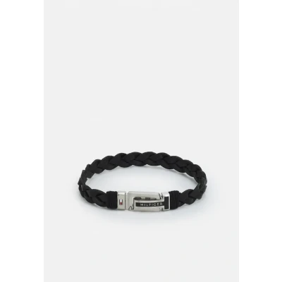 Image of Tommy Hilfiger FLAT Braided Bracelet Bracelet, Men&#039;s, Size: One Size, Black/silver