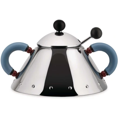 Image of Alessi Sugar bowl with spoon 9097 Blue 200 ml by Micheal Graves