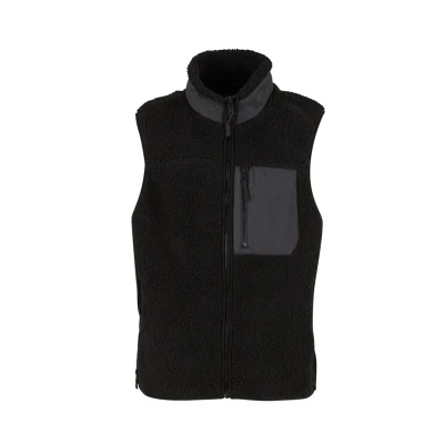 Image of Urban Classics Men&#039;s Sherpa Vest, Vest with High Collar, Front Pocket Zip, Fabric, black, L