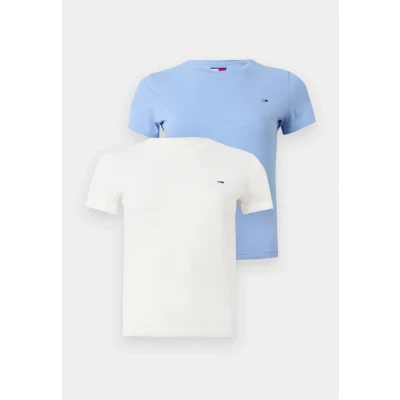 Image of Tommy Jeans C NECK TEE 2 PACK Basic Tshirt, Women&#039;s, Size: 4, Ecru/vinatage iris