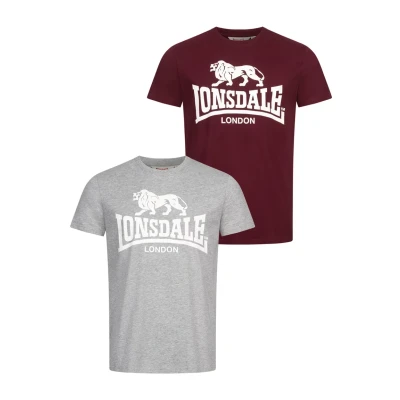 Image of Lonsdale Normale Passform TWO PACK Kelso Print Tshirt, Men&#039;s, Size: XXL, Marl grey oxblood
