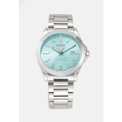 Image of BOSS Strike Watch silvercoloured/turquoise, Men&#039;s, Size: One Size, Silver coloured/turquoise