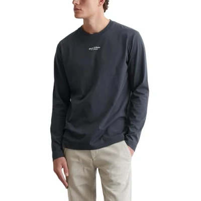 Image of Marc O&#039;Polo LOGO Print AT Centre Front Ribbed NECK TRIM Long sleeved top, Men&#039;s, Size: Small, Dark navy