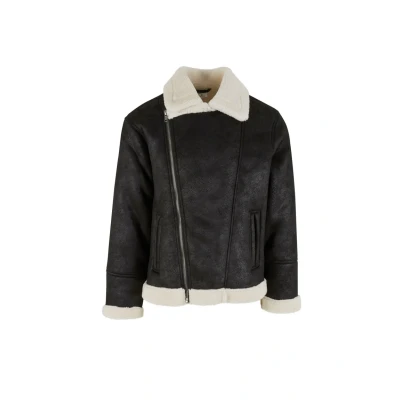 Image of Urban Classics Shearling Biker Winter jacket, Men&#039;s, Size: 4XL, Black whitesand