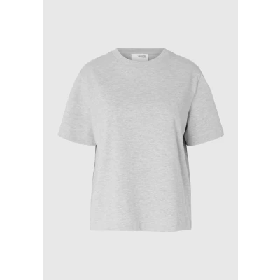 Image of SELECTED FEMME Women&#039;s Slfessential Ss Boxy Tee Noos T Shirt, Light Grey Mix, M
