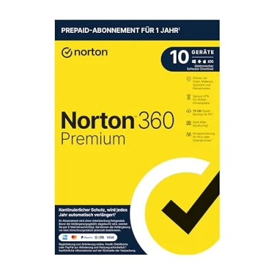 Image of Norton 360 Premium 2025 10 Devices 1 Year Subscription with Automatic Renewal Secure VPN and Password Manager PC/Mac/Android/iOS Activation Code in Original Packaging