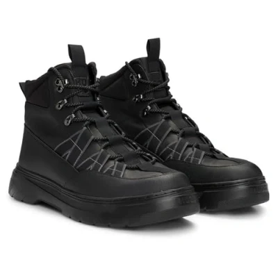 Image of HUGO Urian Laceup ankle boots, Men&#039;s, Size: 10, Black Leather/synthetics