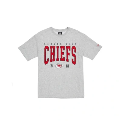 Image of Kansas City Chiefs Unisex NFL Oversized T Shirt Satin Applique Patch Logo Heather Gray
