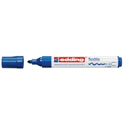 Image of edding 4500 textile marker blue box of 10 round nib 2 3 mm permanent fabric markers for drawing on textiles, wash resistant up to 60 C pens lettering