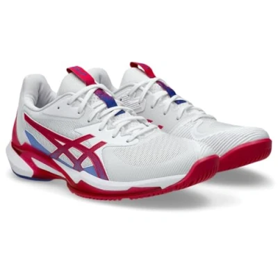 Image of Asics Solution Speed 3 Multicourt tennis shoes, Women&#039;s, Size: 7.5, White/bright rose shoes