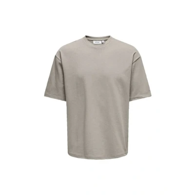 Image of Only &amp; Sons Men&#039;s Round Neck T Shirt Relaxed Fit Jersey Tee Drop Shoulder Stylish Top, Silver Lining, S