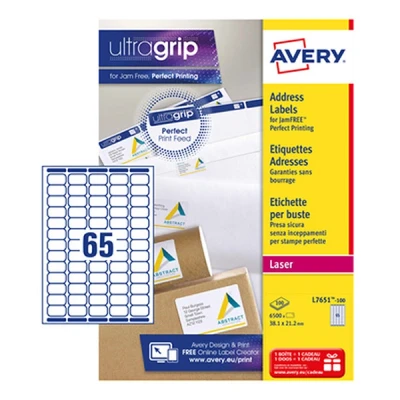 Image of Avery L7651 100 Mini Laser Labels 38x21mm White (6000Labels)