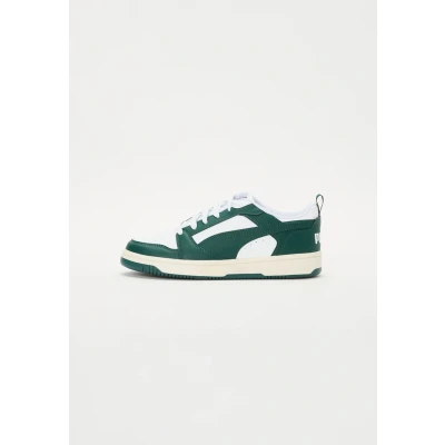 Image of Puma Rebound V6 Unisex Trainers, Size: 7, Dark myrtle/warm white Imitation leather/ textile