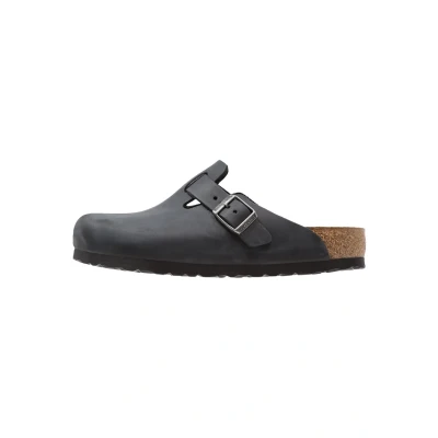 Image of Birkenstock Boston Unisex Suede Clog, Black/White, 44 EU