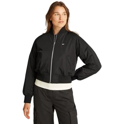 Image of Tommy Jeans Essential Jacket Bomber Jacket, Women&#039;s, Size: 6XL, Black