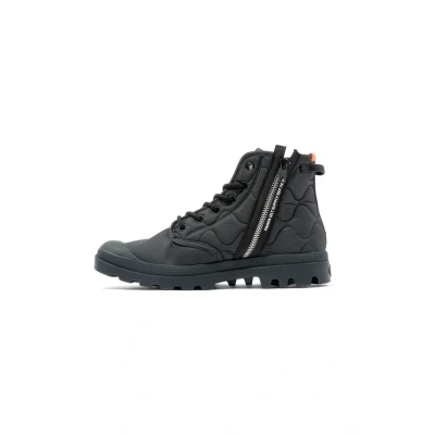 Image of Palladium Pampa Requilted Laceup ankle boots, Size: 4, Black Textile