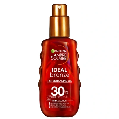 Image of Garnier Ambre Solaire Ideal Bronze Protective Oil SPF30 Sun Cream Spray 150ml