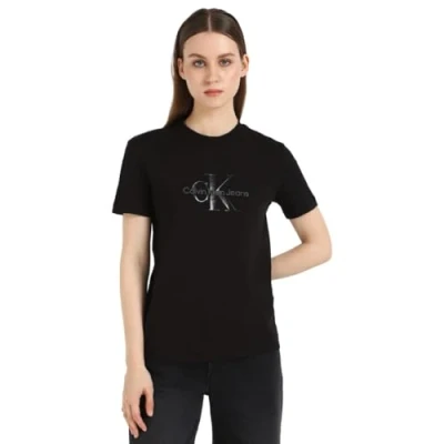 Image of Calvin Klein Jeans Glossy Monologo Regular TEE Print Tshirt, Women&#039;s, Size: XS, Black
