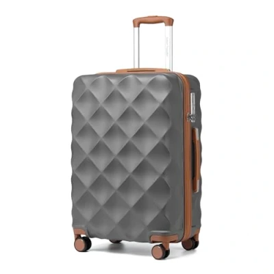 Image of British traveller Durable ABS+PC Hard Shell Luggage with 4 Spinner Wheels TSA Lock YKK Zipper, Grey/Brown, M(medium 24inch),