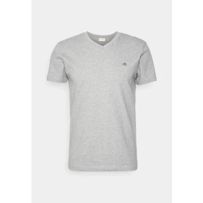 Image of GANT SLIM Shield V NECK Basic Tshirt, Men&#039;s, Size: 4XL, Grey melange