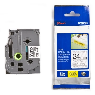 Image of Brother TZe S151 Labelling Tape Cassette, Black on Clear, 24mm (W) x 8M (L), Strong Adhesive, Genuine Supplies