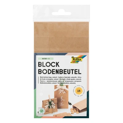Image of folia 41110 Brown Paper Bags with Block Base, Food Safe Bottom Made of Kraft Paper, 17.5 x 10 5.5 cm, for Wrapping Biscuits and Sweets