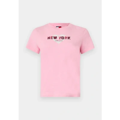 Image of Tommy Jeans NYC TEE Print Tshirt, Women&#039;s, Size: 10, Pink sugar