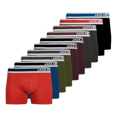 Image of JACK &amp; JONES Men&#039;s Boxer Shorts Trunks Pack of 10, Red Blue Green Grey Black White, L