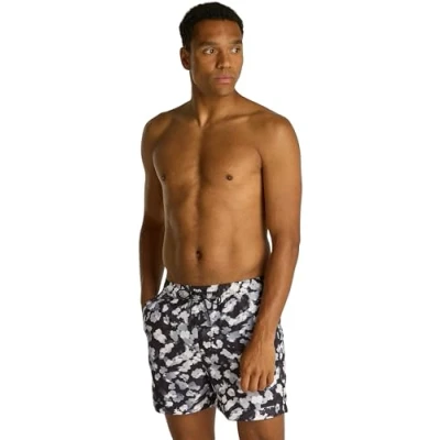 Image of Calvin Klein Men&#039;s Swim Trunk, Ck Layered Floral Black Aop, S