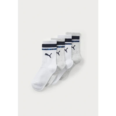 Image of Puma BOYS Heritage Stripe CREW 4 PACK Unisex Socks for kids, Size: 9 11.5K, White / grey blue