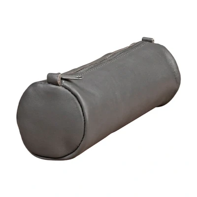 Image of Clairefontaine Ref 77033C Age Bag Leather Round Pencil Case 21 x 6cm in Size Suitable for Storing &amp; Transporting Pencils, Pens Accessories Grey