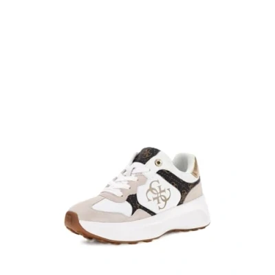 Image of Guess Luckei Trainers, Women&#039;s, Size: 4, White/brown Leather/synthetics