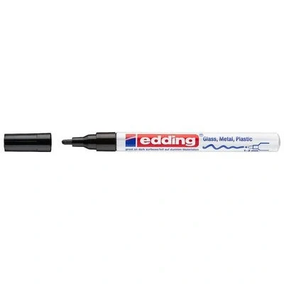 Image of edding 750 gloss paint marker black 1 round nib 2 4 mm pen for glass, pebbles, wood, plastic, paper waterproof, high coverage