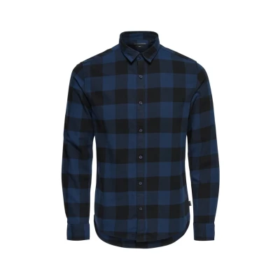 Image of ONLY &amp; SONS Men&#039;s Onsgudmund Ls Checked Shirt Noos Casual, Multicoloured (Dress Blues), X Large, XL