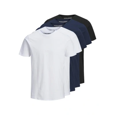 Image of Jack &amp; Jones Jjeorganic TEE Oneck 5 PACK Basic Tshirt, Men&#039;s, Size: XS, Black/white/navy