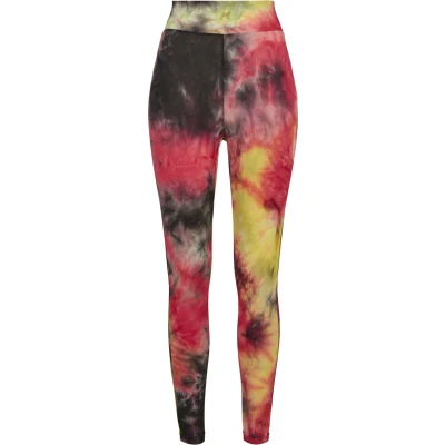 Image of Urban Classics TIE DYE HIGH Waist Leggings Trousers, Women&#039;s, Size: XS, Darkpink/black