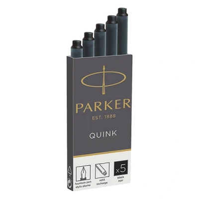 Image of Parker Quink Fountain Pen Ink Cartridges Long Size Pack of 15 Black