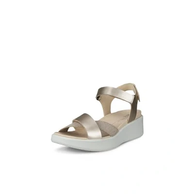 Image of ECCO Flowt Wedge Platform sandals, Women&#039;s, Size: 4 4.5, Pure white/gold Leather and textile
