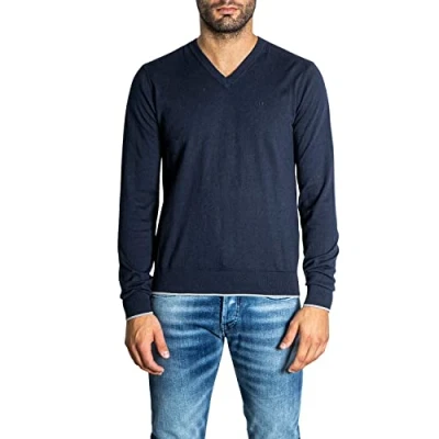 Image of Armani Exchange Men&#039;s V Neck Cotton Cashmere Sweater, Navy, S