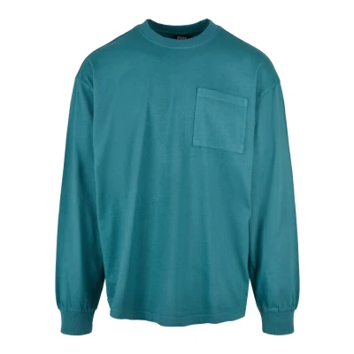 Image of Urban Classics Pigment DYED Long sleeved top, Men&#039;s, Size: Small, Teal