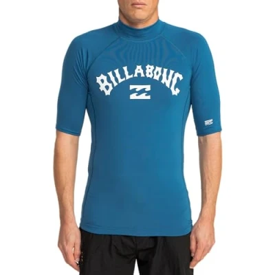 Image of BILLABONG Boy&#039;s Logo Surf Ss Rash Guard Shirt, Blue, L