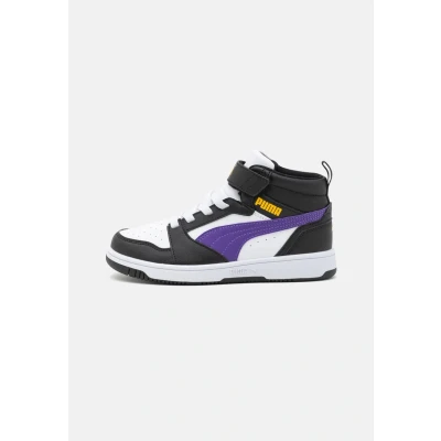 Image of Puma Rebound V6 MID AC Unisex Hightop trainers for kids, Size: 10K, White/team violet/black High quality imitation leather